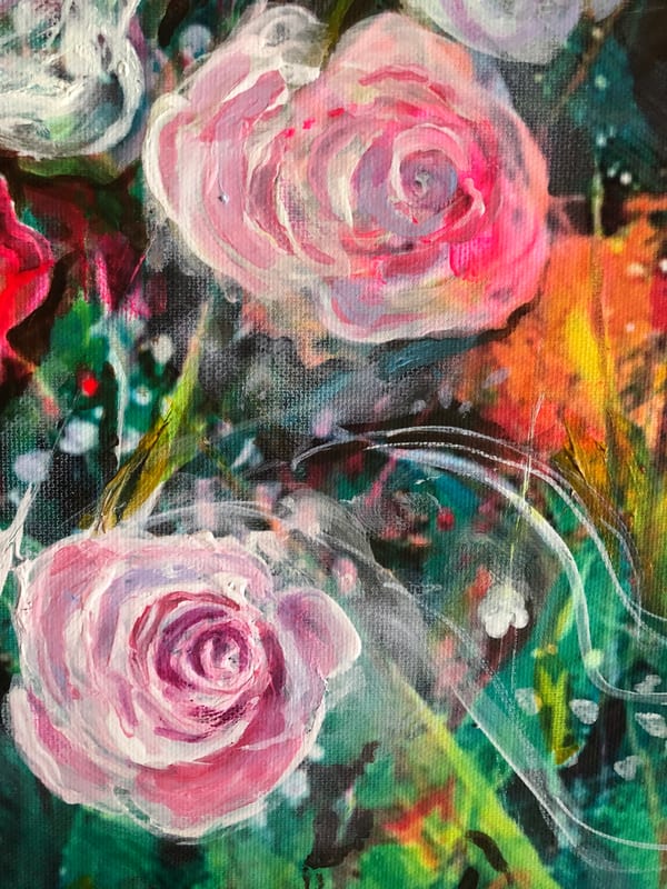 Pink Roses, landscape painting by Virginia Hadfield