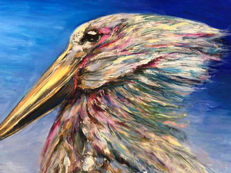 Stork, wildlife painting by Virginia Hadfield